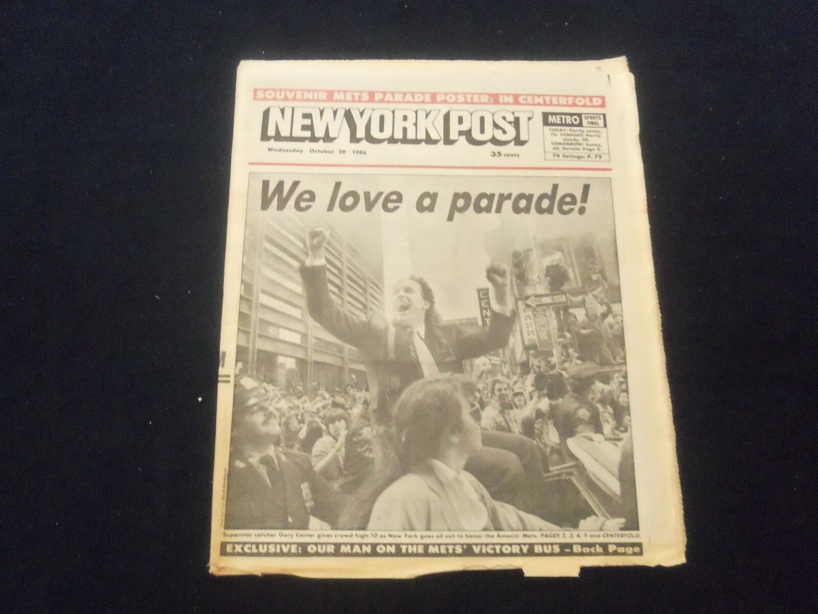1986 OCTOBER 29 NEW YORK POST NEWSPAPER - N.Y. METS WORLD SERIES PARADE- NP 6074