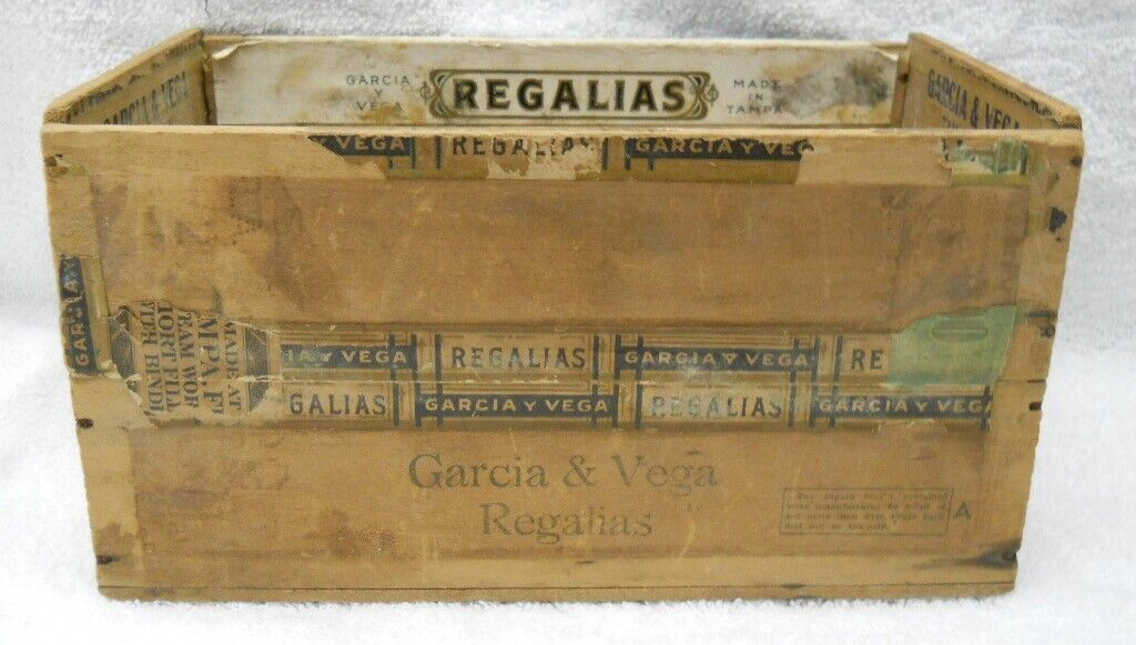 1889-1907 Garcia Y Vega Regalias Wooden Cigar Box Tampa Fl Warehouse #17 Antique