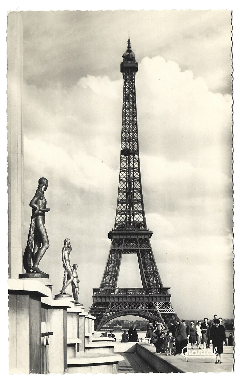 France PARIS La Tour Eiffel Tower Statues Vintage RPPC Photo Postcard By Chantal