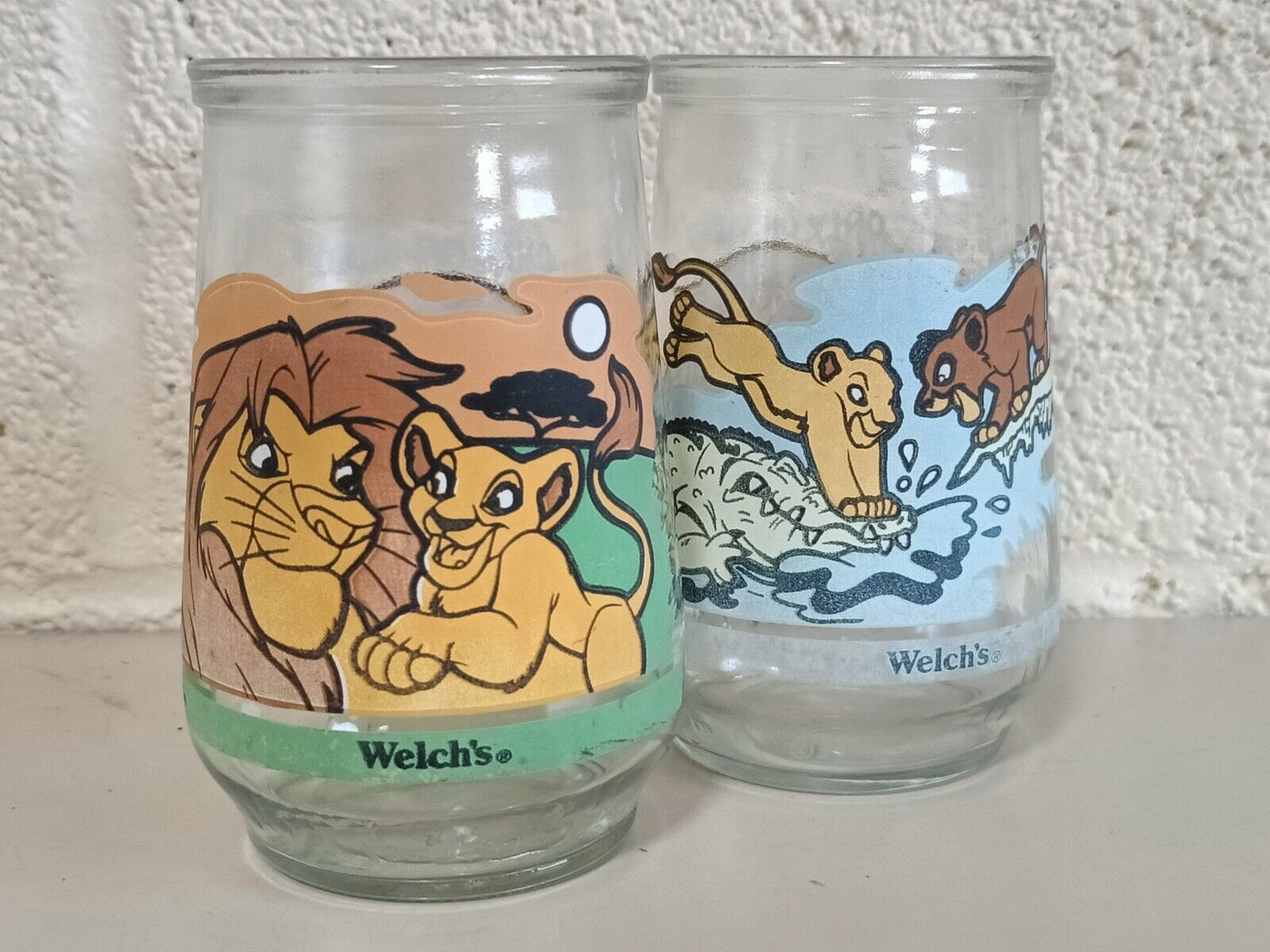 2 1995 Welch's Jelly Jar Glasses Disney's The Lion King 2 Simba's Pride #1 # 5
