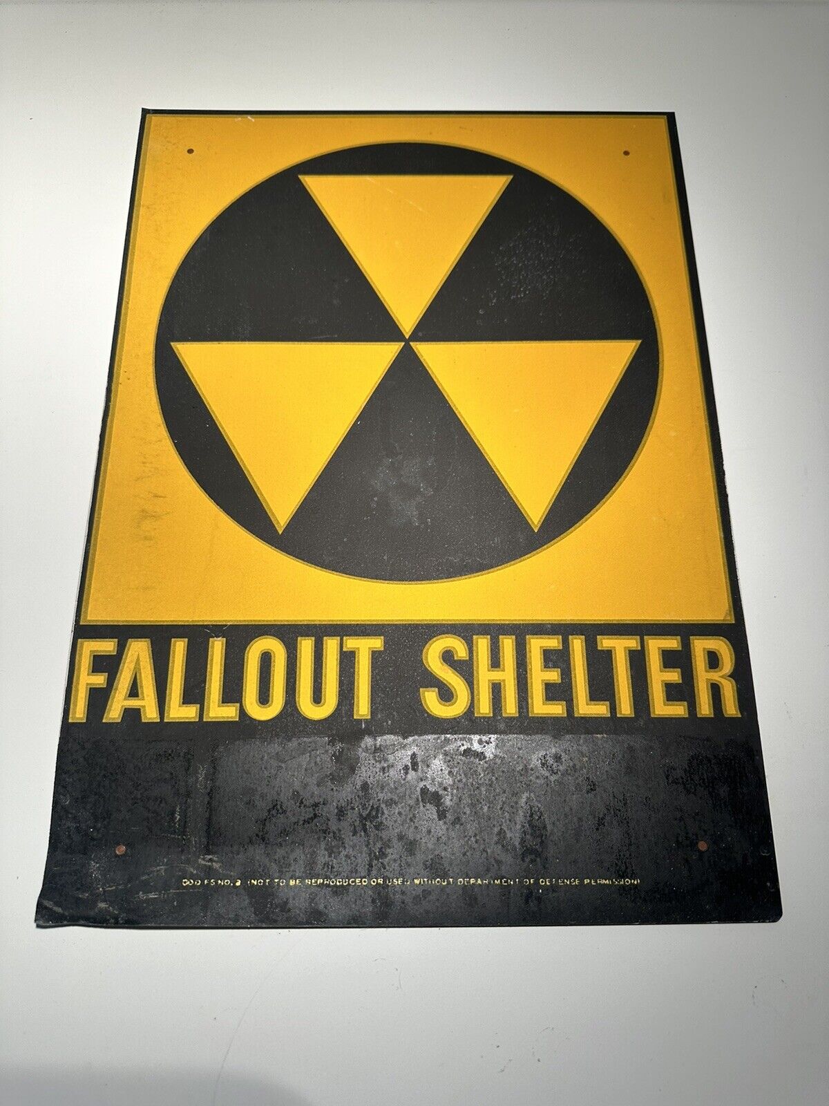 Vtg 1950s-60s Original Reflective Fallout Shelter Sign Galvanized Steel 10