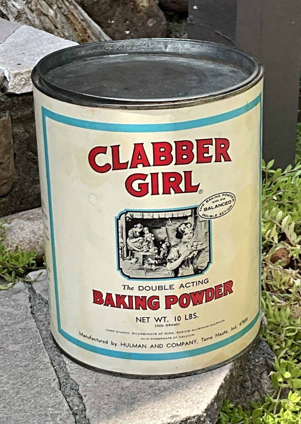 Vintage Clabber Girl Large 10 Lb Baking Powder Tin Can Farmhouse Kitchen Decor
