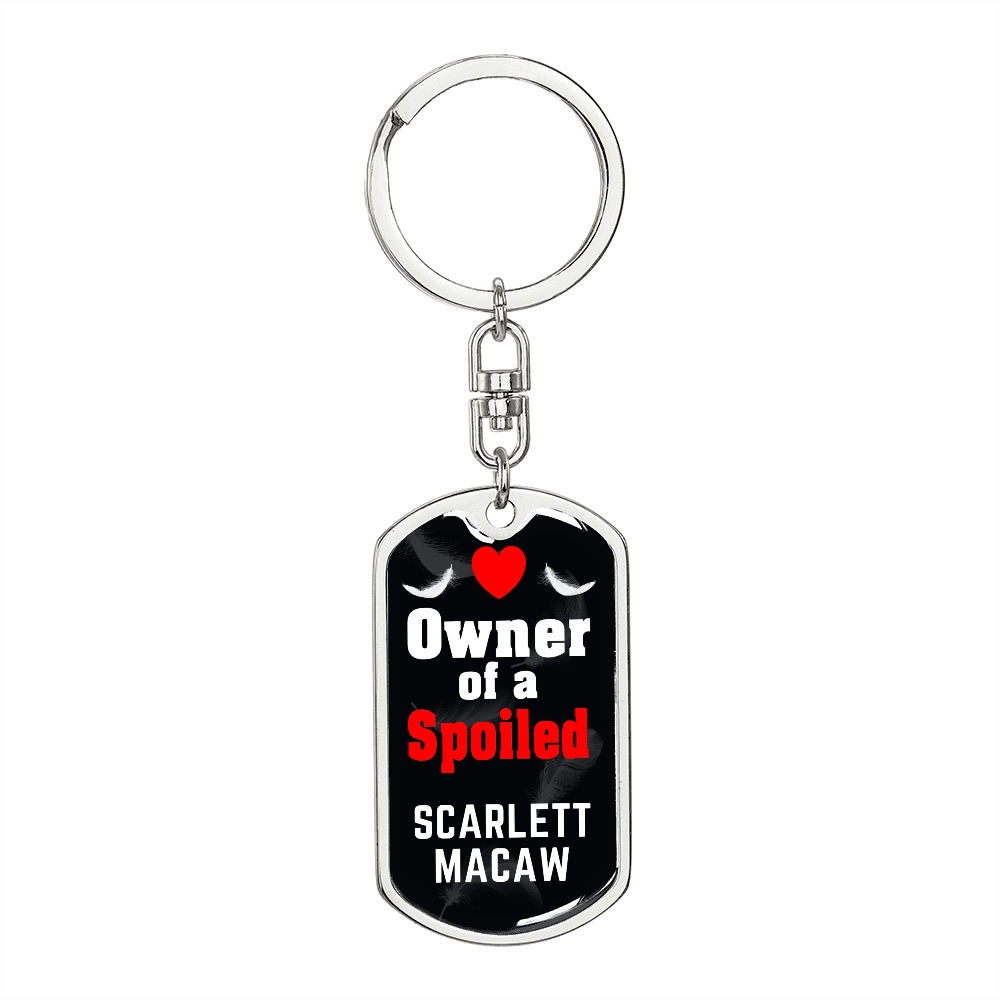 Scarlett Macaw Bird Stainless Steel or 18k Gold Premium Swivel Dog Tag Keychain
