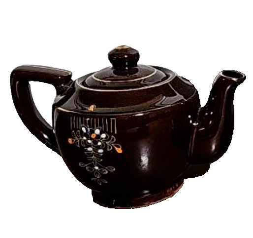 Vintage 1940s Japanese Teapot; Brown Porcelain Color w/ Floral Design