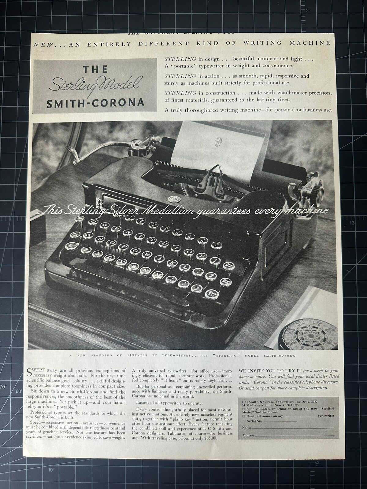 Vintage 1931 Smith-Corona Typewriter Print Ad