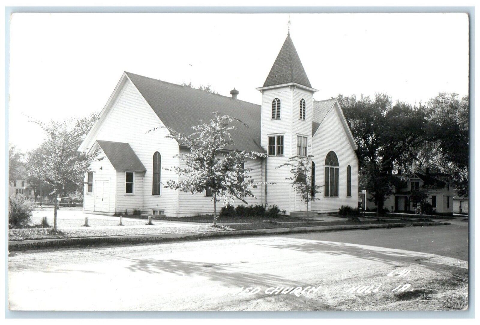 c1940's Christian Church Scene Street Hull Iowa IA RPPC Photo Vintage Postcard