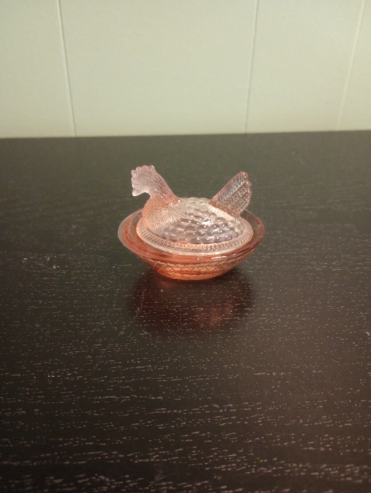 Vintage Miniature Hen on Nest Pink Glass Salt Cellar