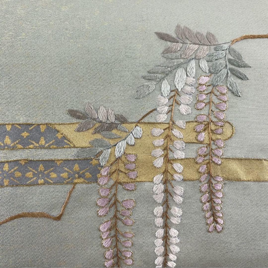 Obi Kimono  Nagoya  Wisteria Gold Thread Embroidery Luxury