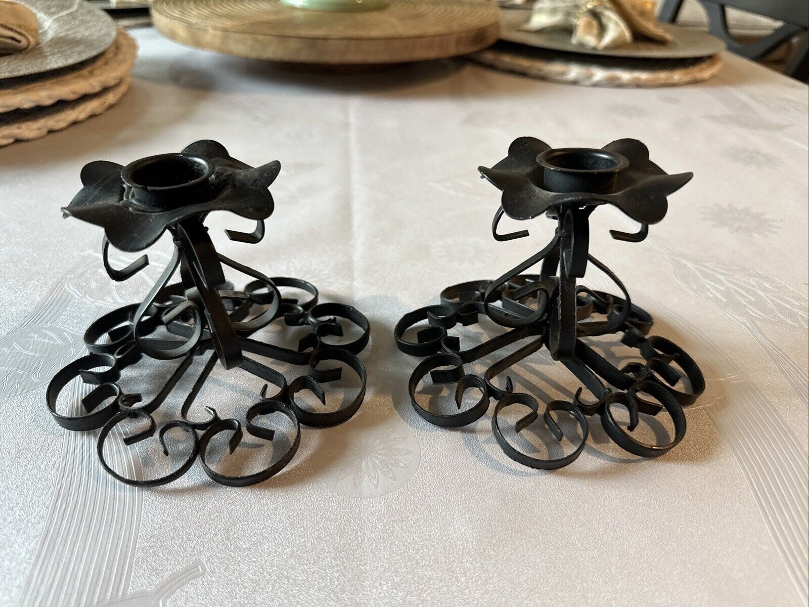 Unique pair Mid Century Wrought Iron  Candle Holders