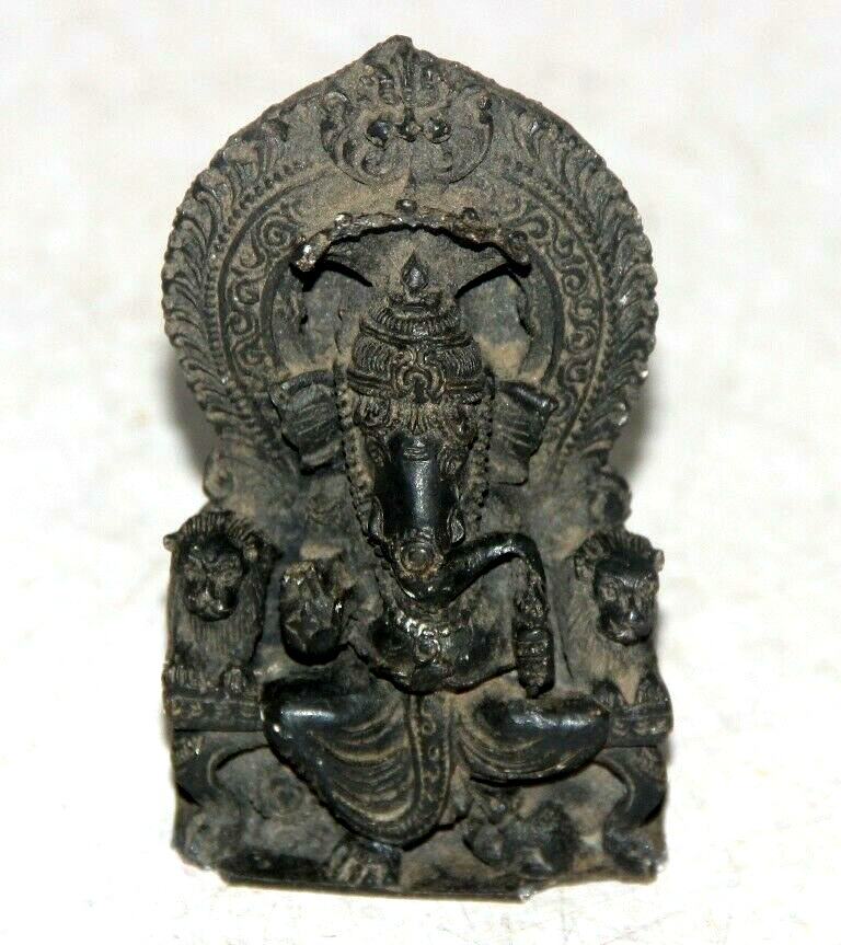 1830'S  Vintage Black Stone Hindu Lord Ganesh Ganapati Statue Rare Original