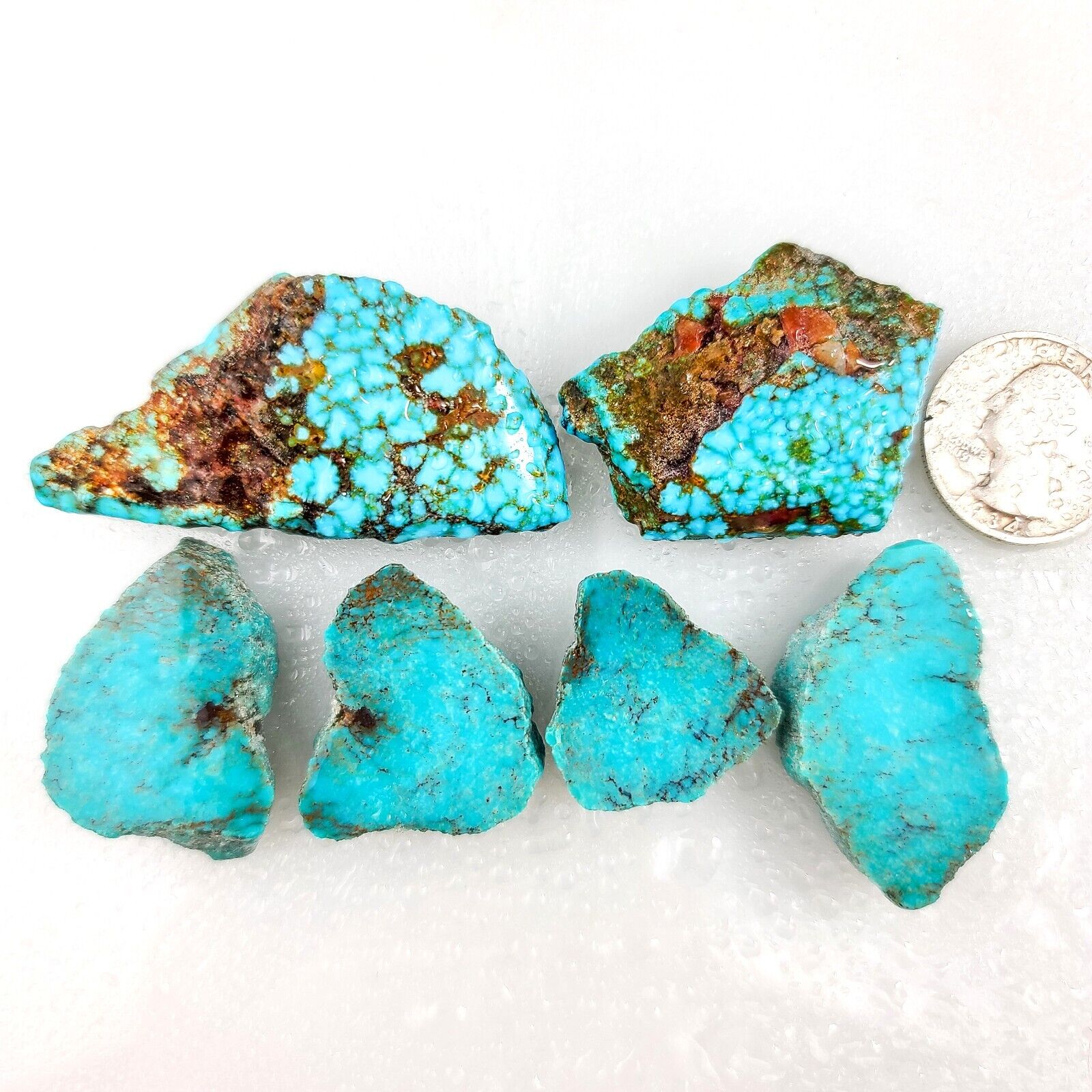 GS422 Select Turquoise rough mixed slabs 67.8 grams, including red spiderweb