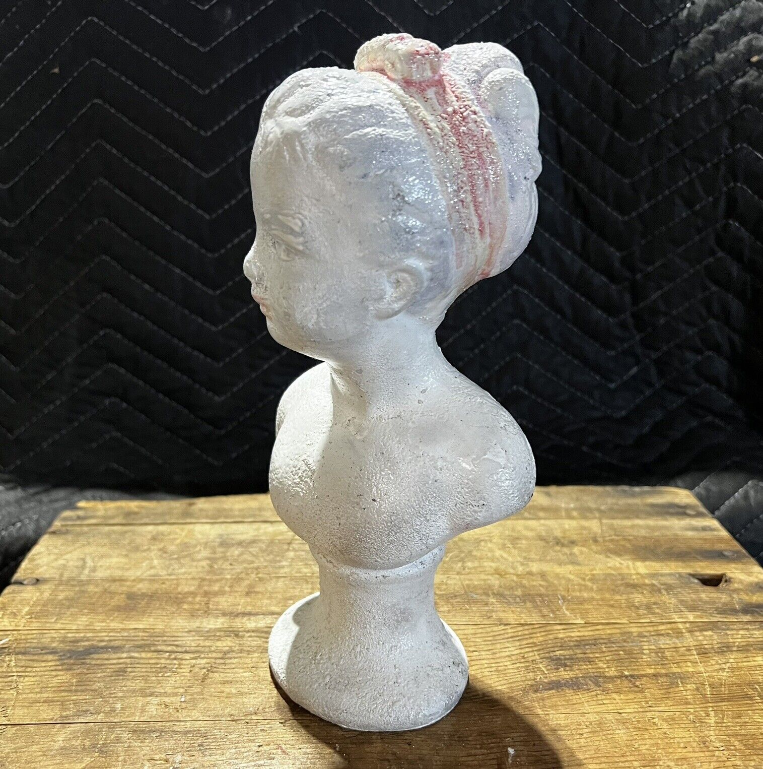 Mid Century Shabby Chic Small Vintage Female Bust Statuette Betty Page Pinup