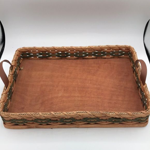 Amish Made Rectangular Serving Tray Basket Handwoven Signed 2017