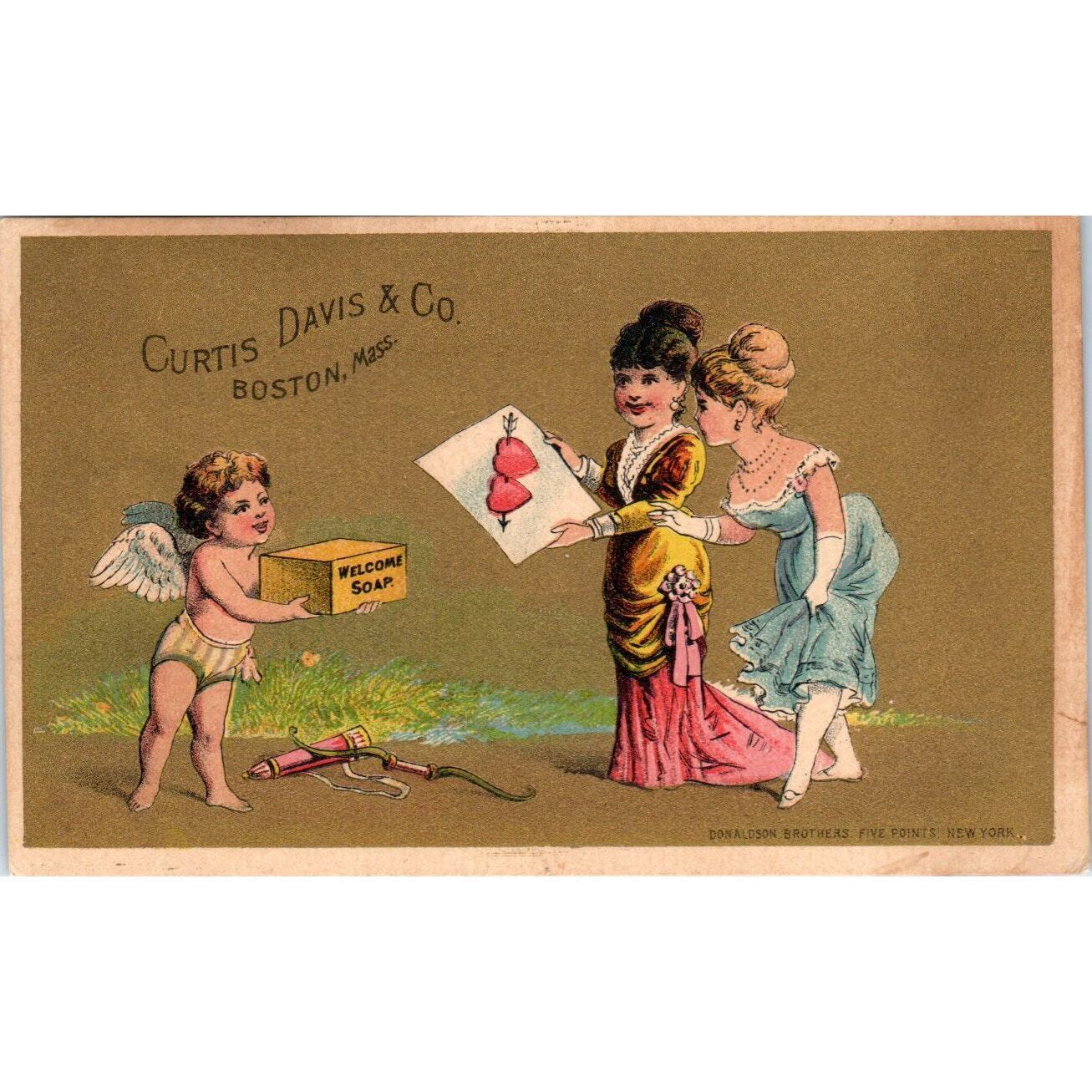 Curtis Davis & Co Boston Soap Cupid Valentine c1880 Victorian Trade Card AB6-1