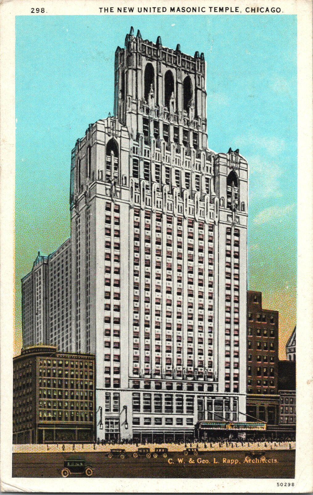 Vintage Chicago IL Postcard The New United Masnic Temple Randolph St