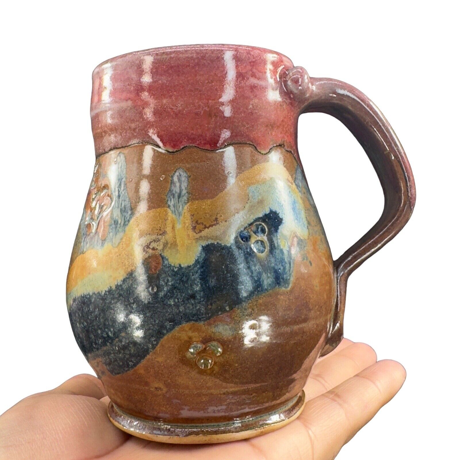 Hand Made Studio Art Pottery Textured Coffee Mug Cup Signed On Bottom Ceramic