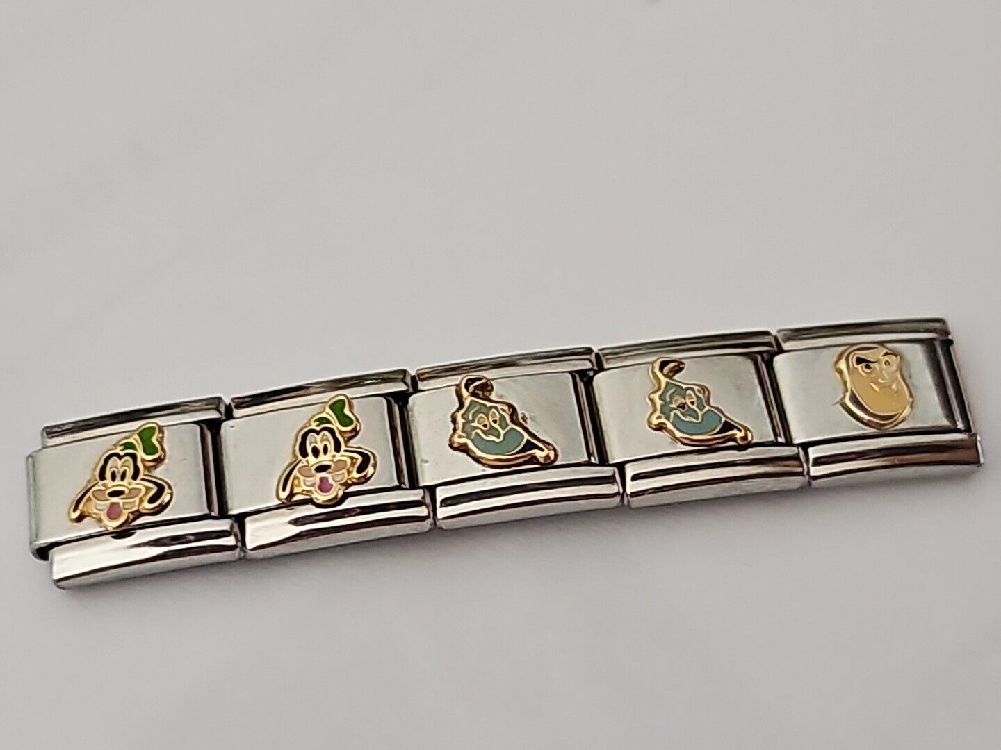 5 Walt Disney enamel 9mm stainless steel Italian charm add link Goofy/Genie/Buzz