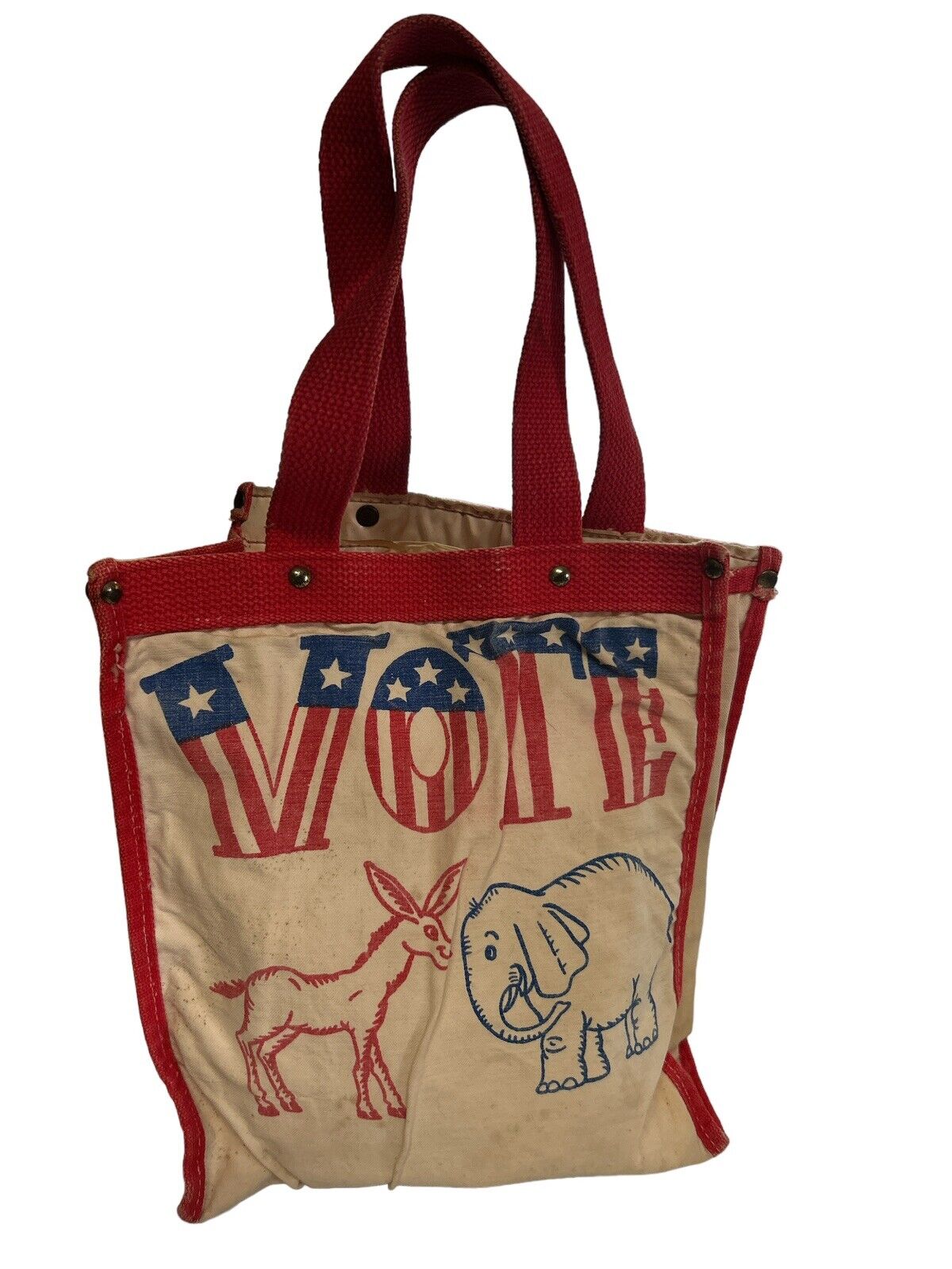 VTG 1970’s Cotton Canvas Tote Bag VOTE republican Democrat Donkey Elephant