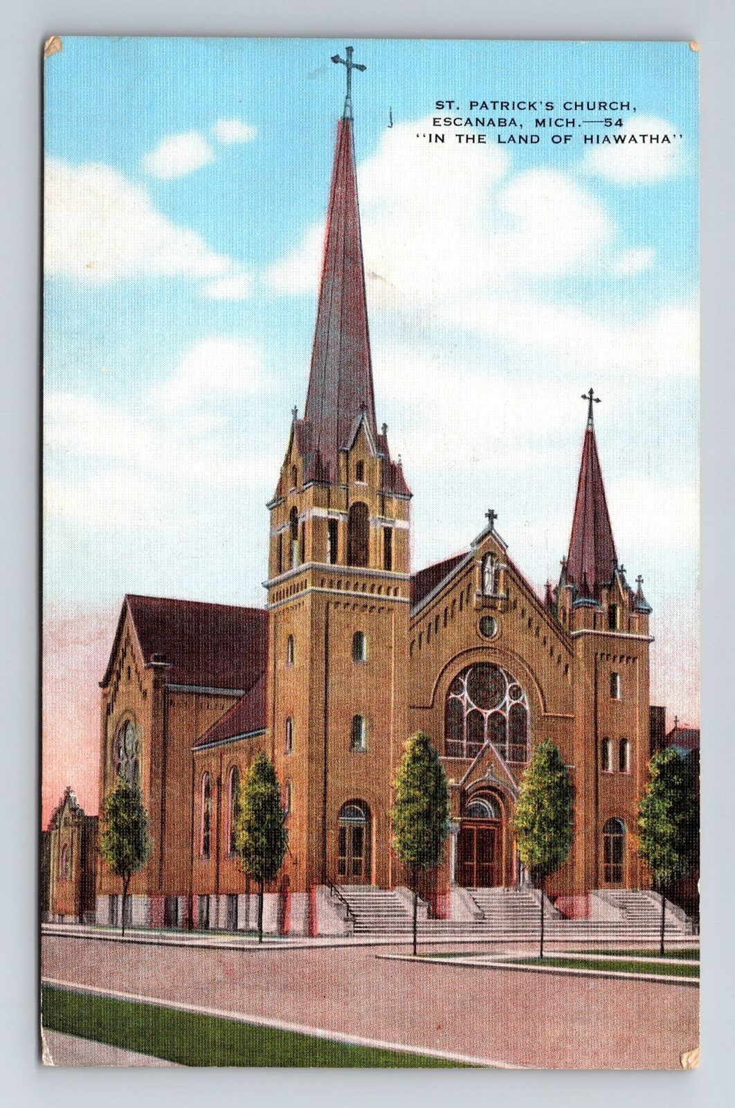 Escanaba MI-Michigan, St Patrick's Church Vintage Souvenir Postcard