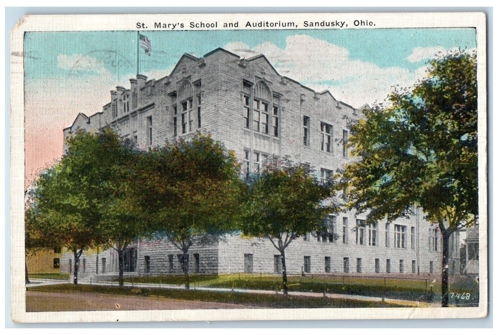 1923 St. Mary\'s School and Auditorium Sandusky Ohio OH Posted Postcard