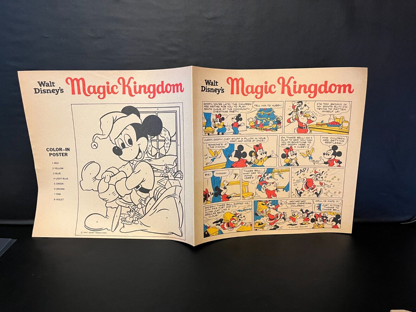 Vtg Walt Disney's Magic Kingdom ~ Color-In Poster ~ Christmas Comic ~