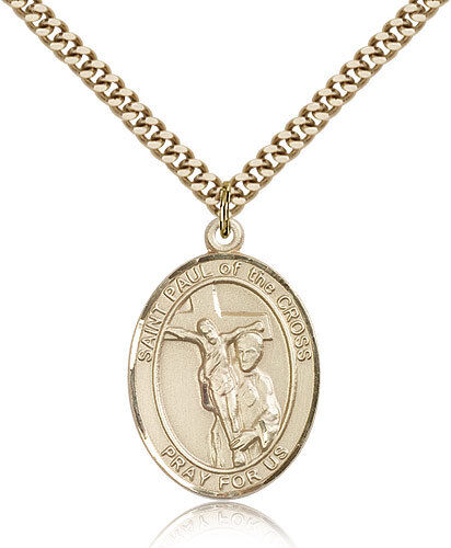 Saint Paul Of The Cross Medal For Men - Gold Filled Necklace On 24 Chain - 3...