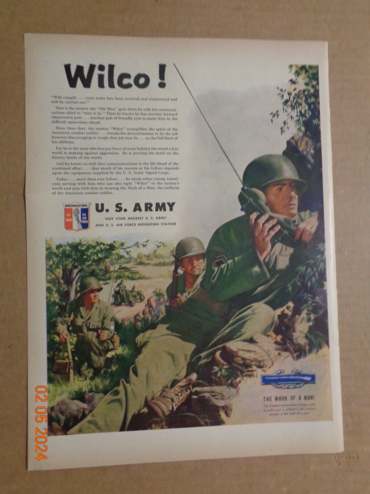 Vintage Print Ad -1951 for U.S. Army Recruitment and Texaco