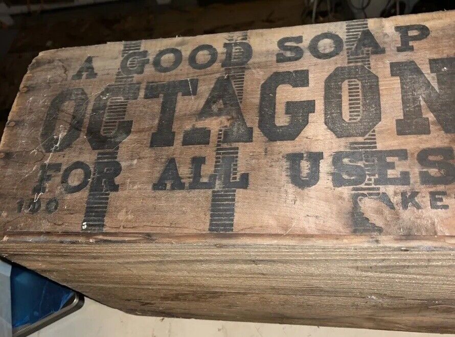 Vtg Octagon Soap Wooden Crate Box advertising  20x15x9