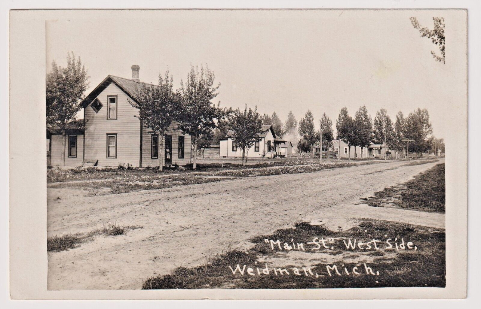 1910 RPPC Postcard Main Street West Side, Weidman, Michigan