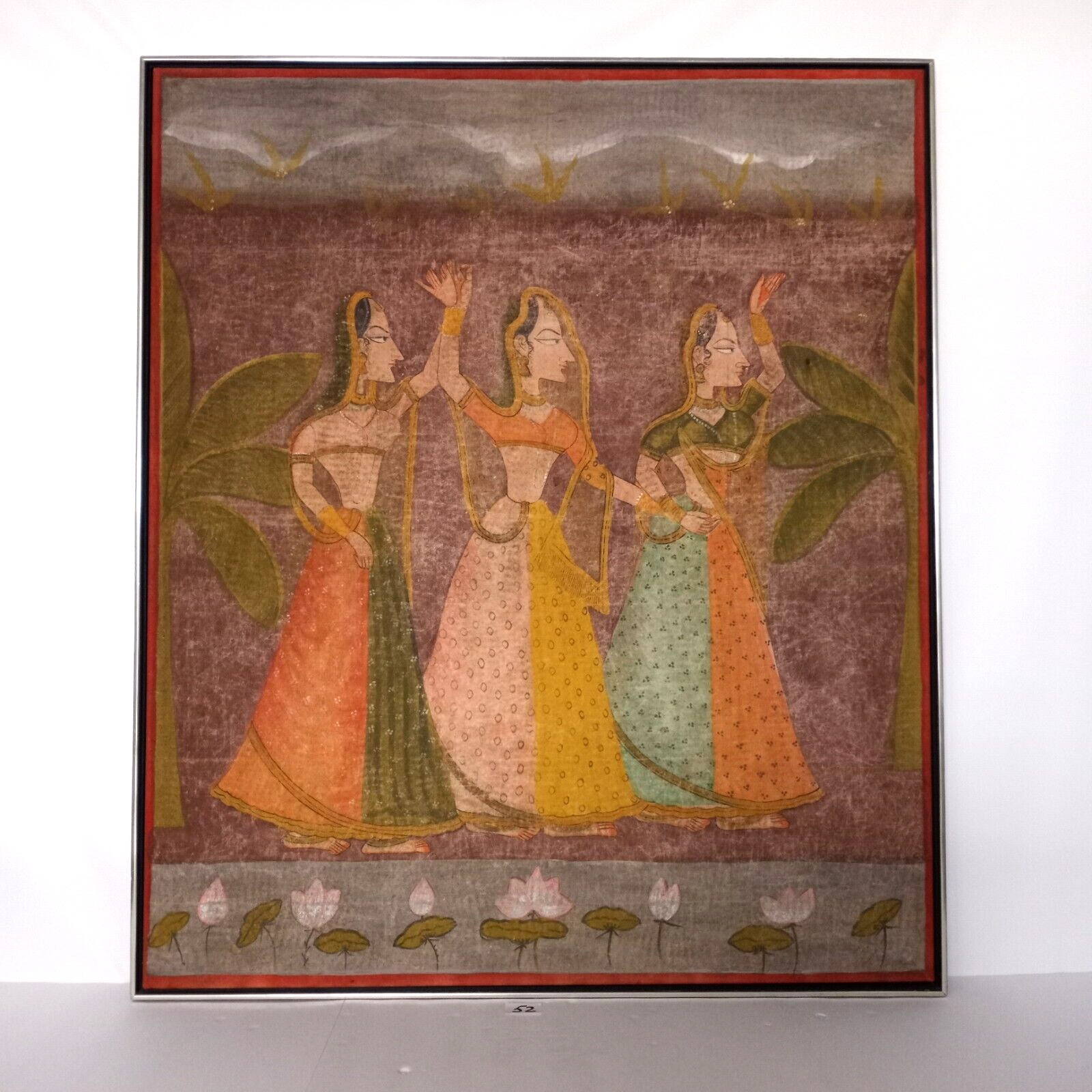 Mid Century Indian Pichwai Painting on Textile - Framed