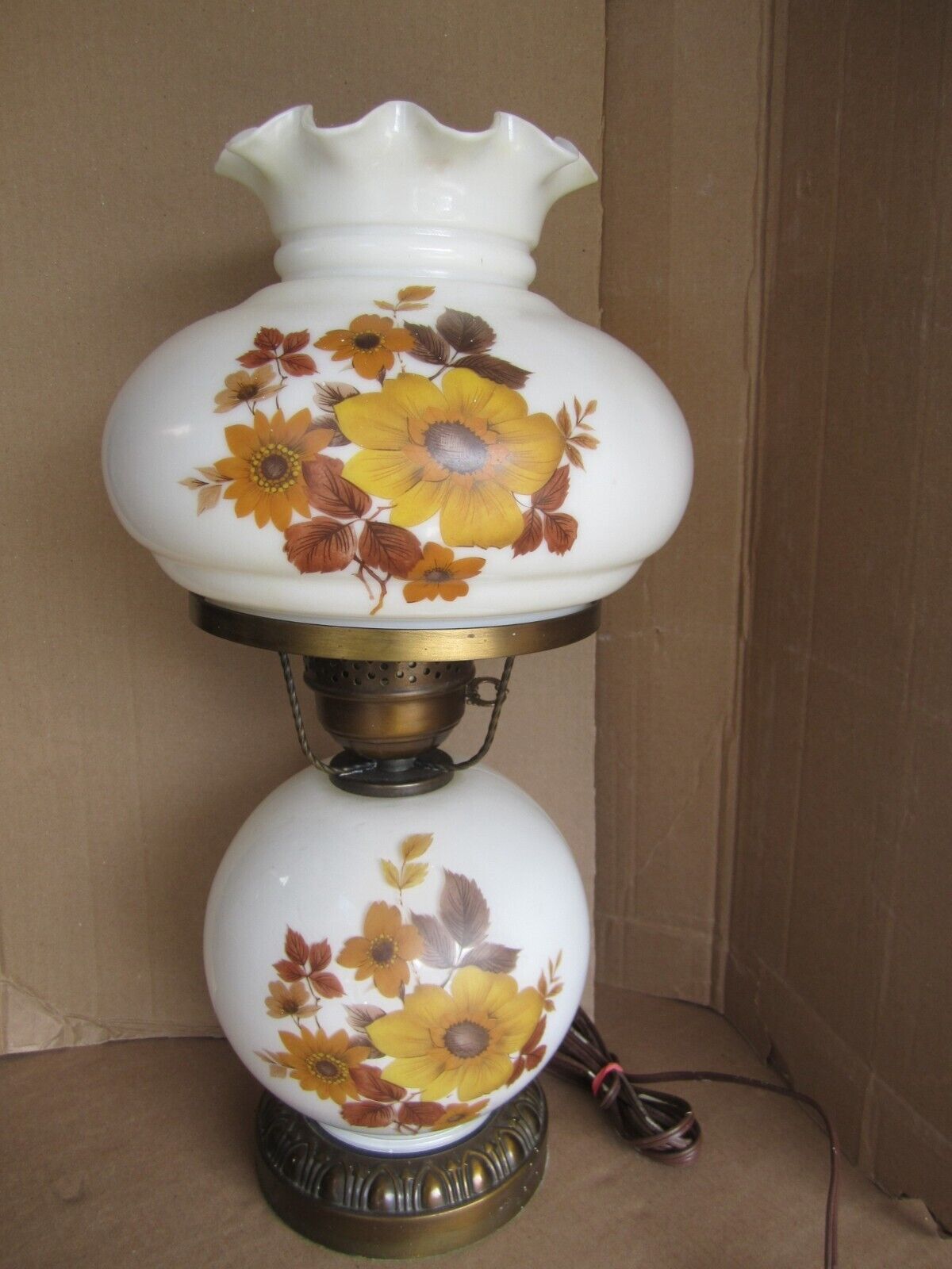 Vintage Sunflower Floral Electric Gone with the Wind Double Globe Table Lamp