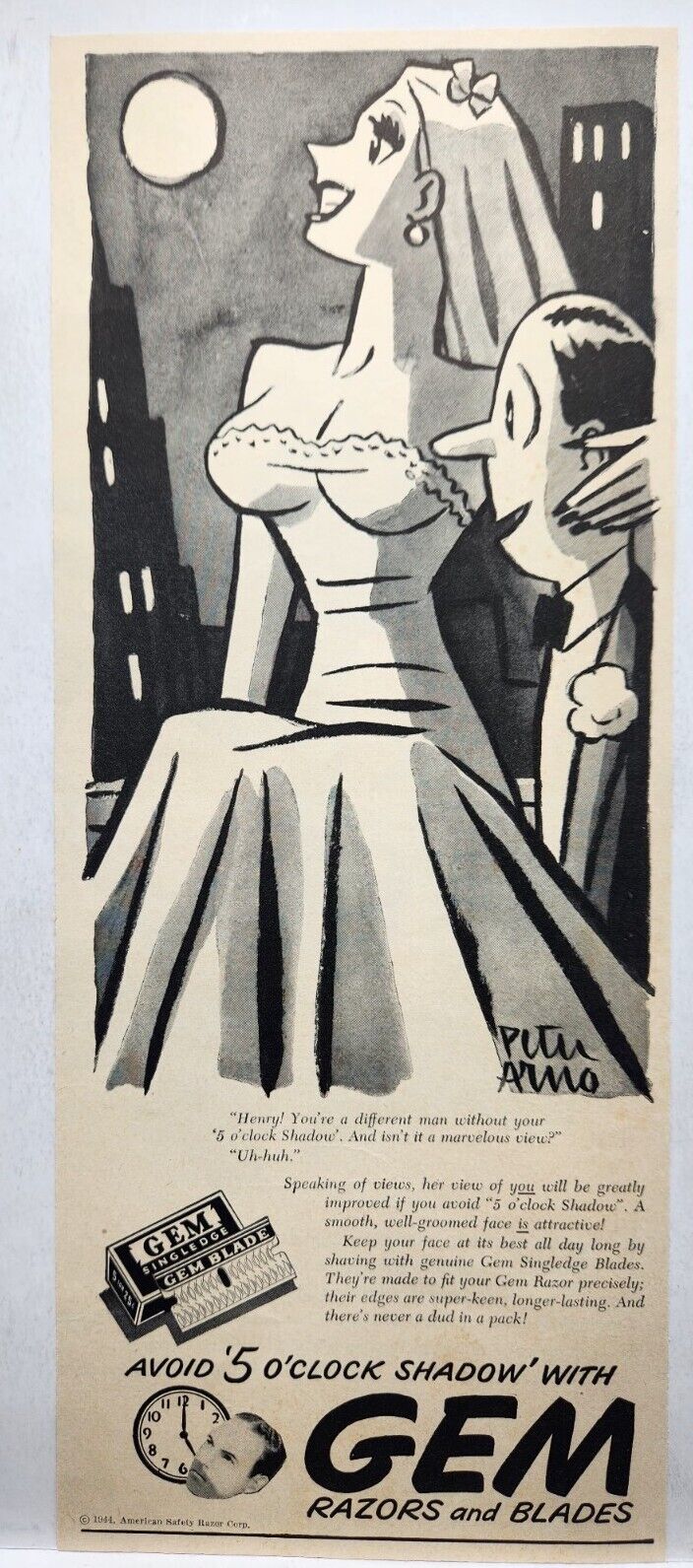 1944 Gem Razors & Blades Big Boobs Marvelous View Comic Print Ad Man Cave Art