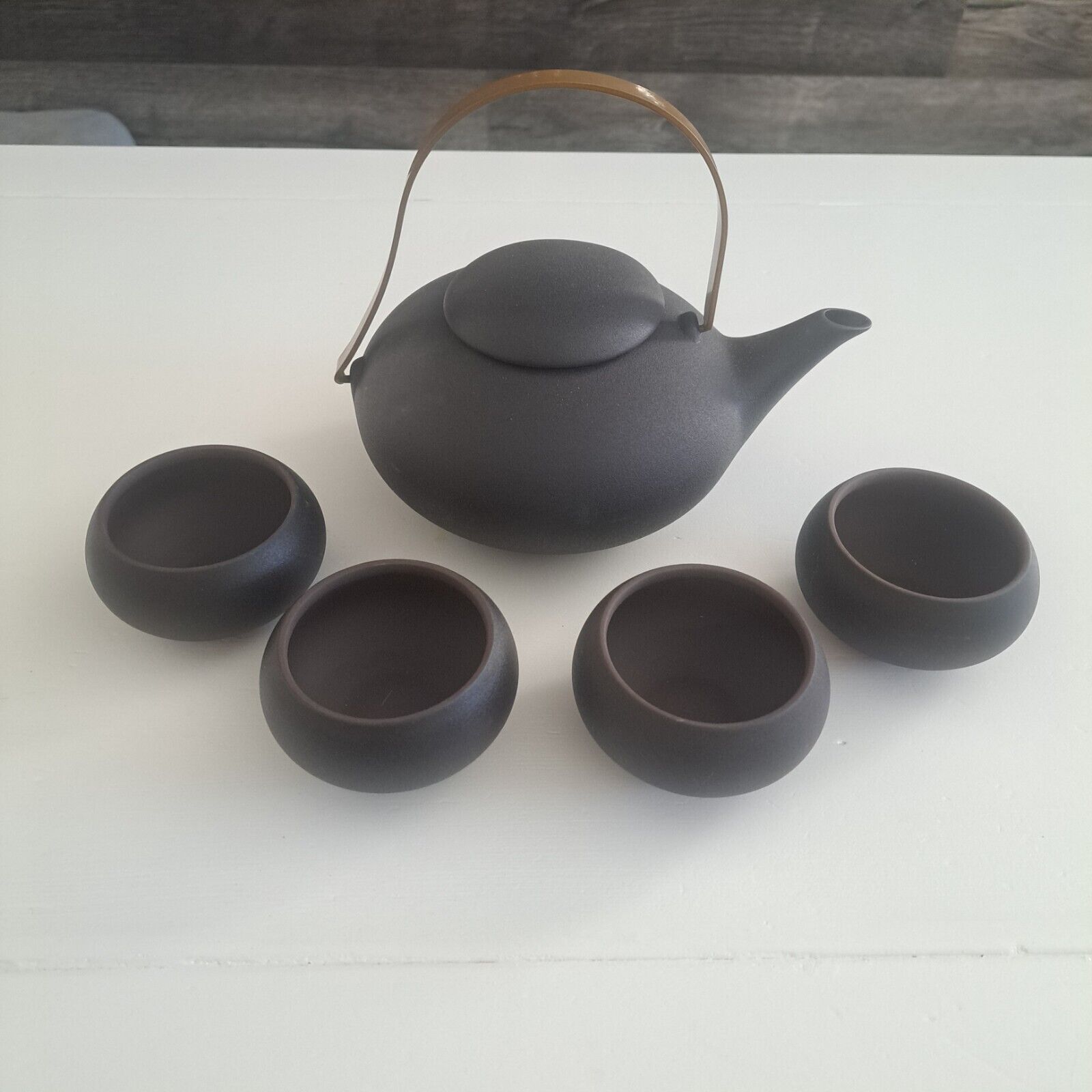 Teavana Dark Brown Pebble Stoneware Teapot Set Of 5
