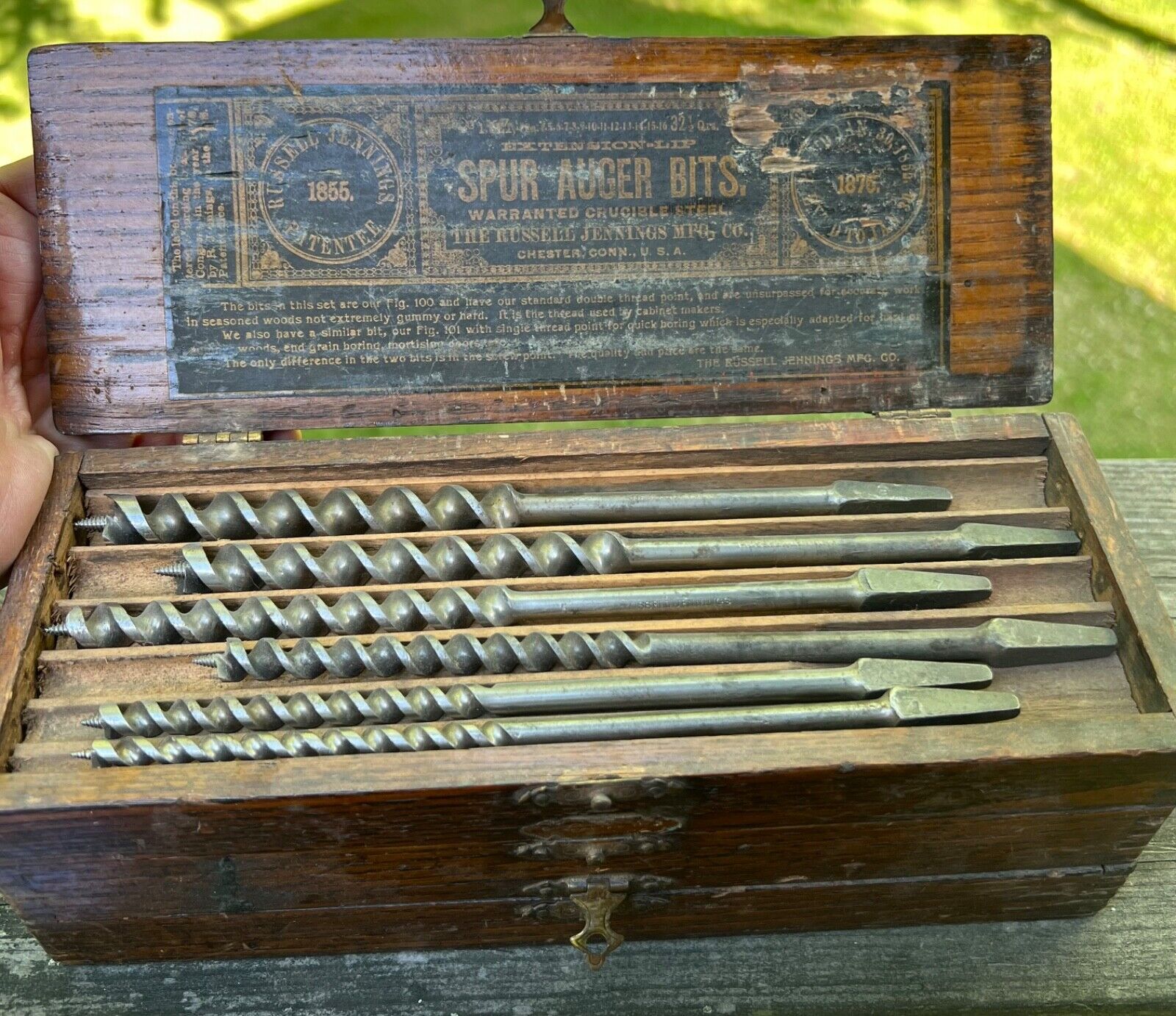 Vintage Russell Jennings 13 Piece Set #100 Auger Drill Bits-tools-Wood Box