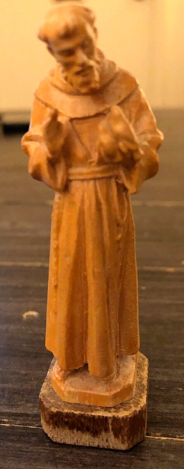 Vintage ANRI Miniature Wood Carving Saint Francis Figurine 3.25” ~Italy