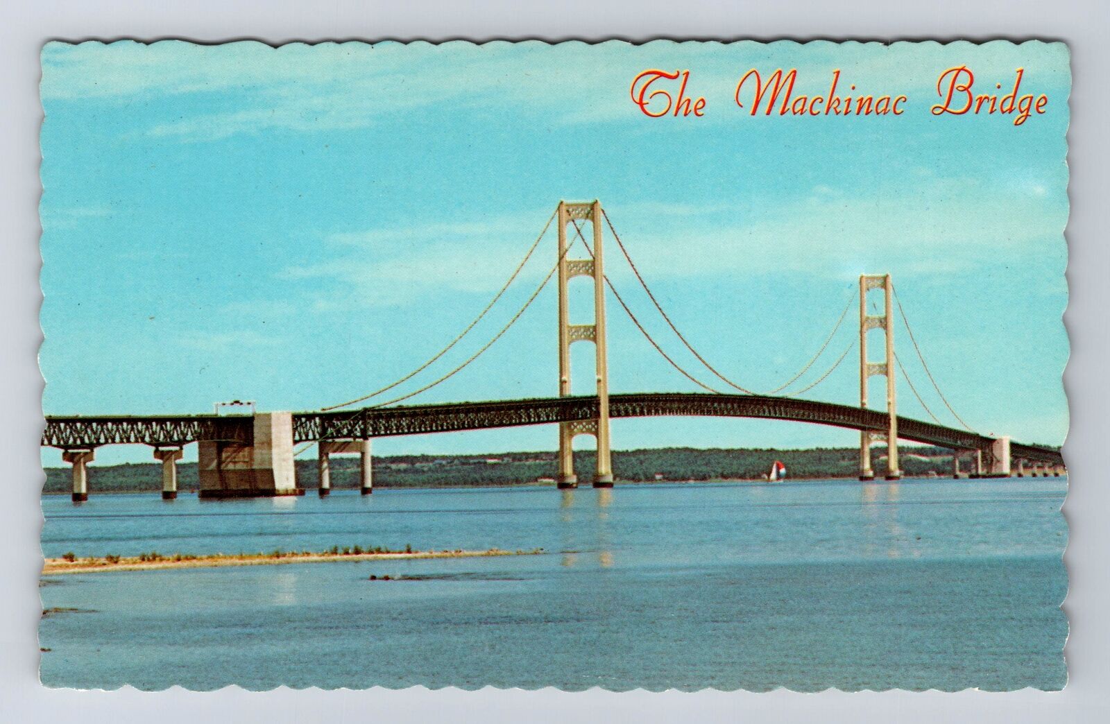 Mackinaw MI-Michigan, Mackinac Bridge, Straits of Mackinac Vintage Postcard