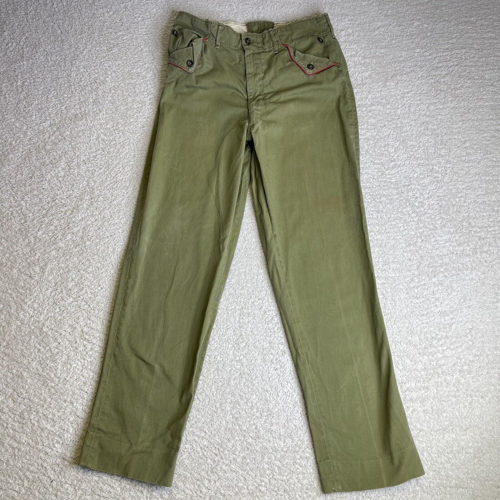 Vintage 60s BSA Boy Scouts Uniform Pants 29x29 Army Green Red Trim 650 Talon Zip