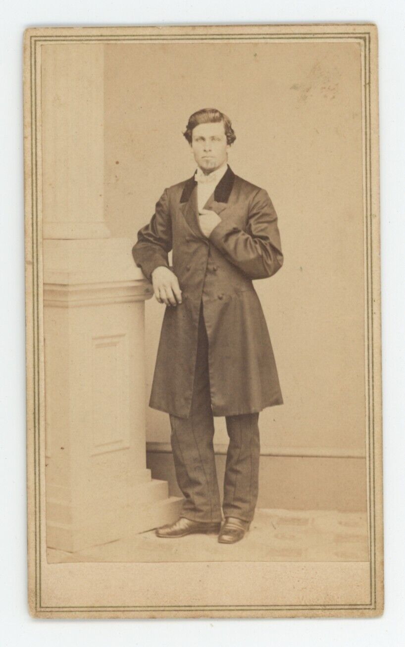 Antique CDV Circa 1860s Handsome Dashing Man in Long Suit Coat Springfield, MA