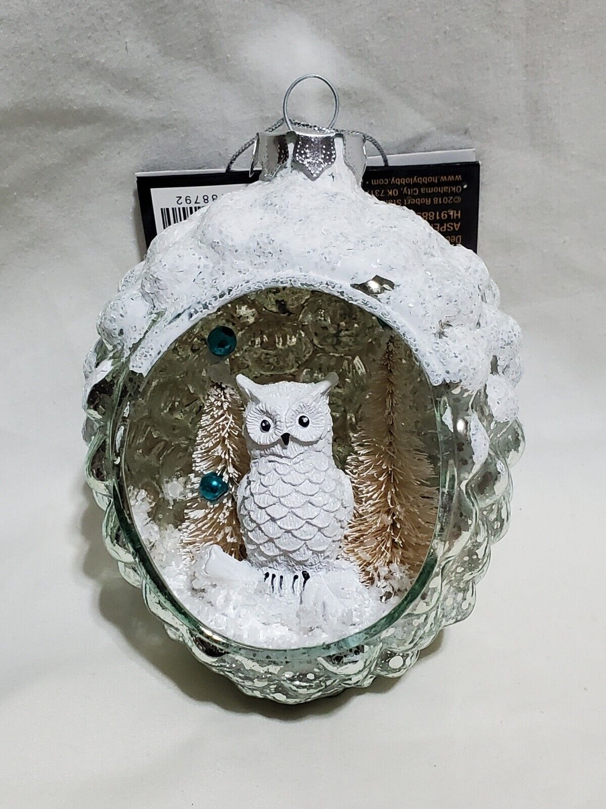 Robert Stanley Glass Christmas 2023 Ornament Aspen Cove Owl in Flocked Pine Cone