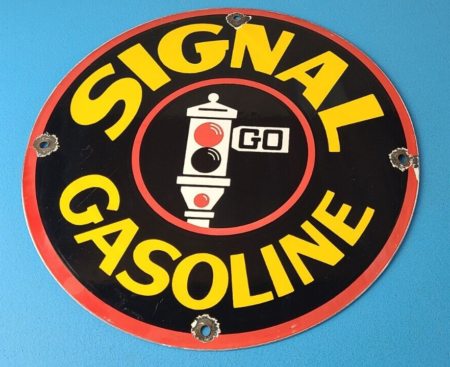 Vintage Signal Gasoline Sign - Gas Motor Oil Pump Plate Porcelain Sign