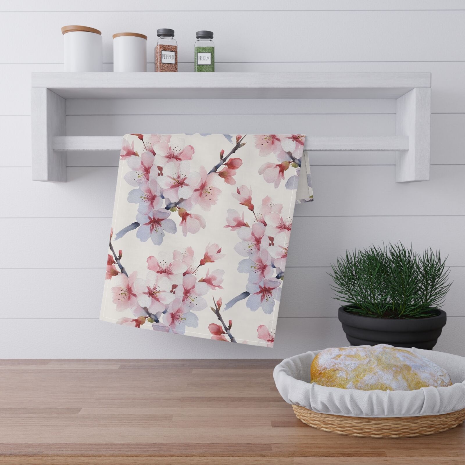 Cherry Blossom Tea Towel, Floral Kitchen Dishcloth, Kitchen Hand Towel, vI