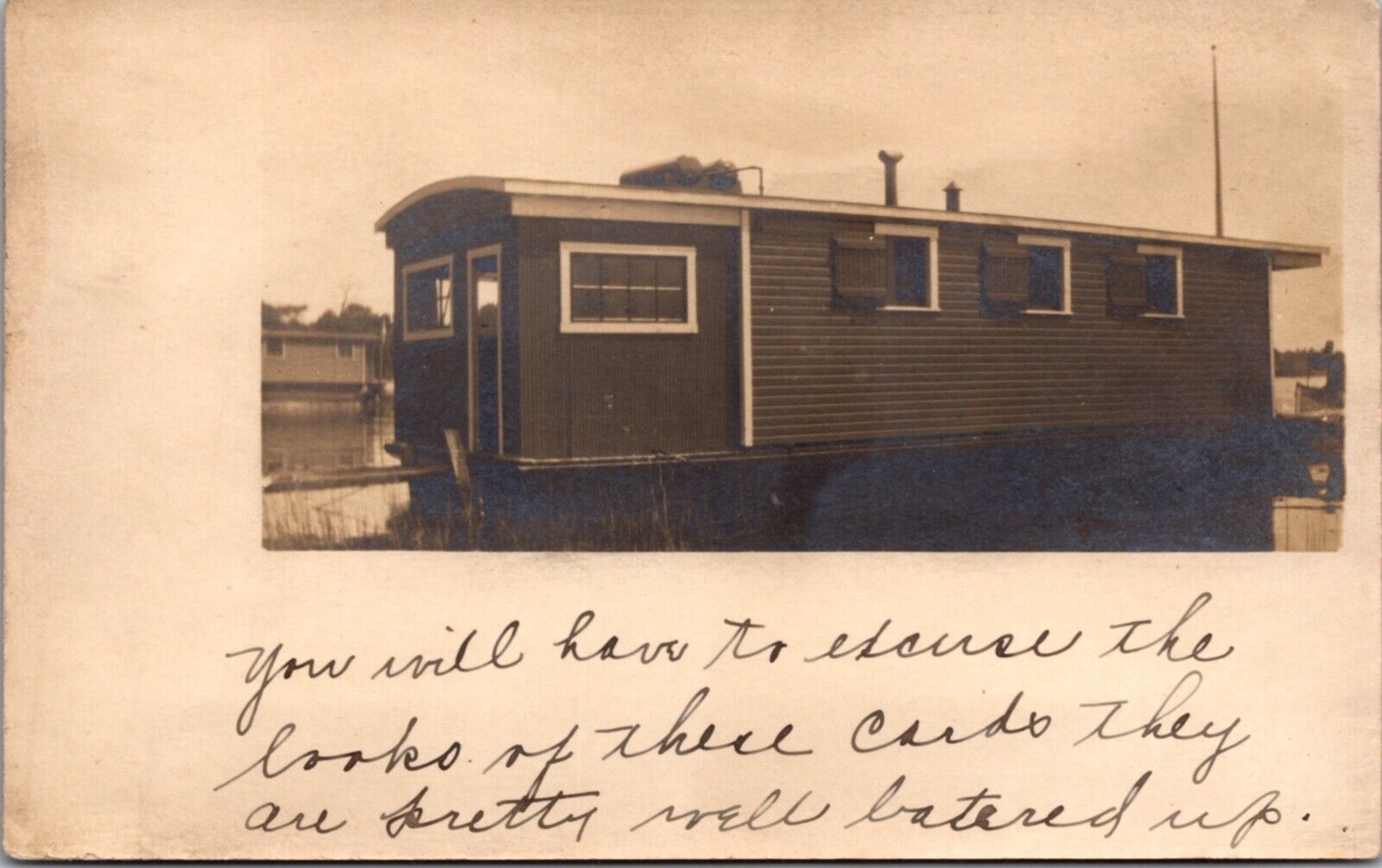 Real Photo Postcard 1911 Houseboat Location Unknown
