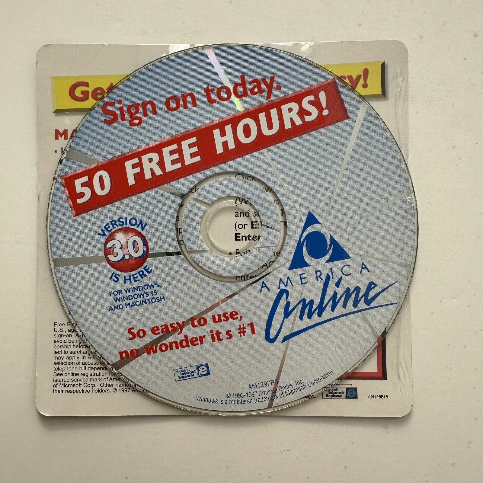 America Online AOL Software CD Disk Version 3.0 Microsoft Internet Explorer 1997