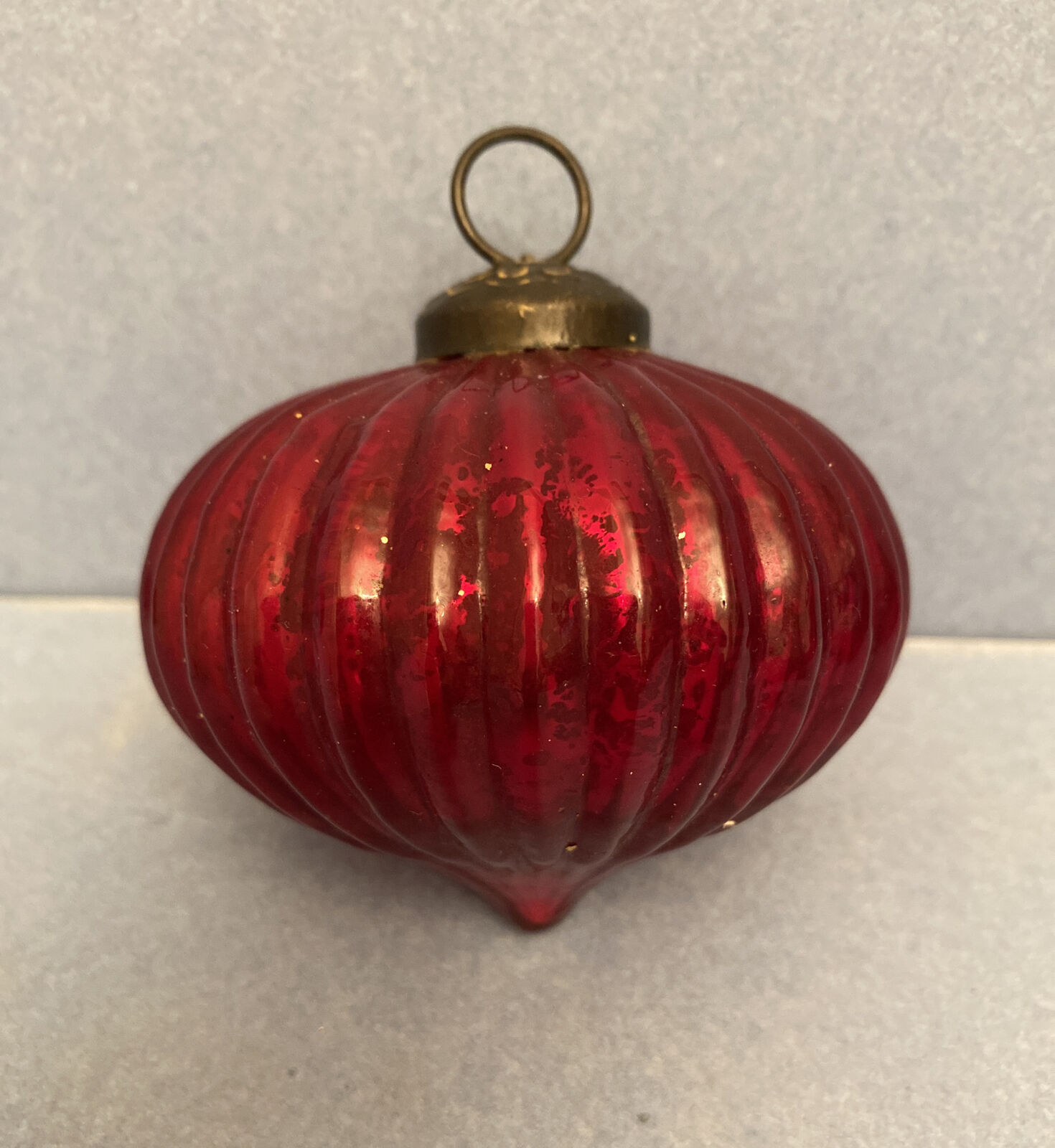 VINTAGE KUGEL Styled Red Ribbed Teardrop Mercury Glass Christmas Ornament, 3.5”