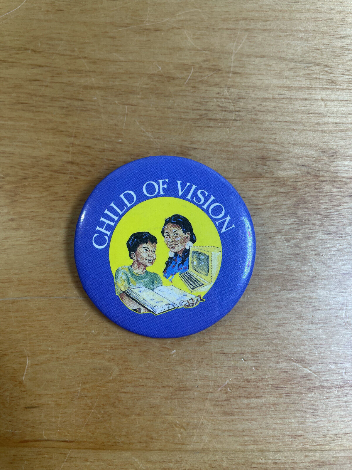 Child Of Vision Computer Learning Image Blue Vintage Metal Pinback Pin Button