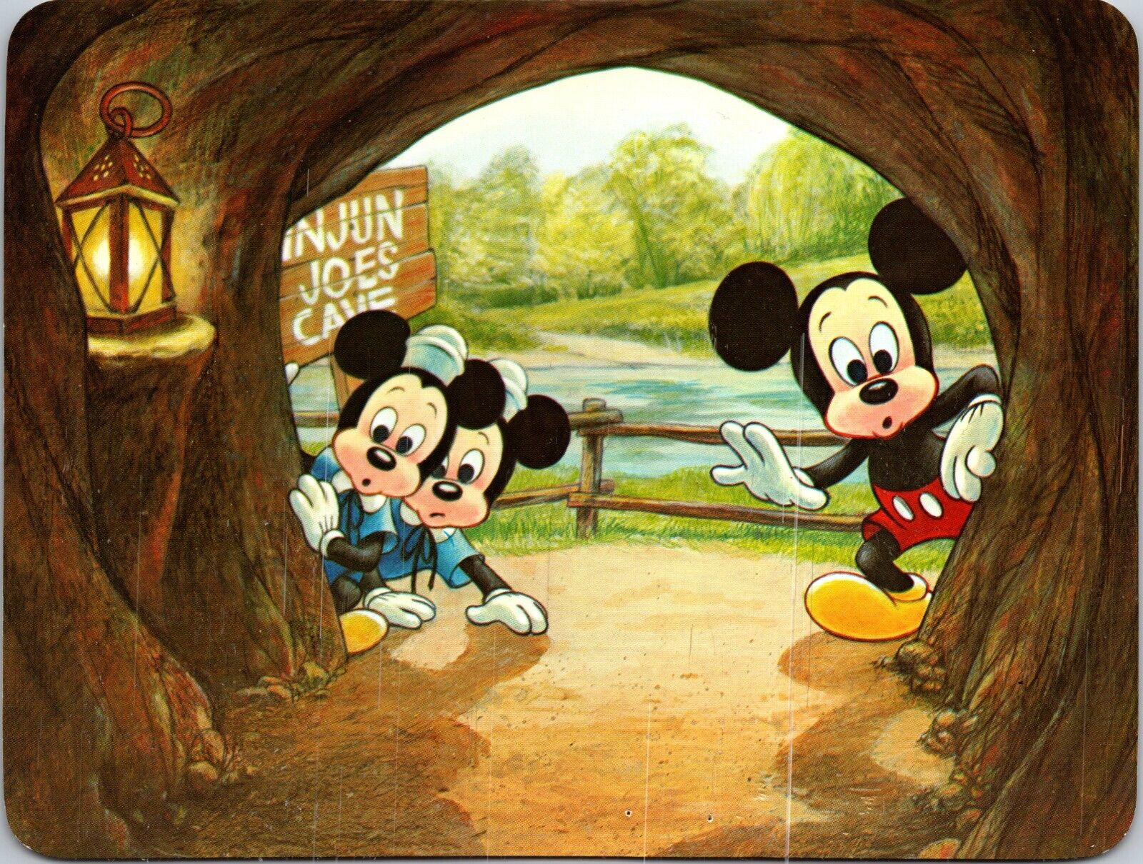 Unknown Beckons Mickey Mouse & Nephews Cave Disney 7x5 Jumbo Postcard L63