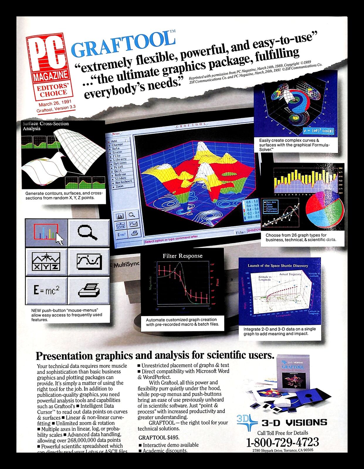 1991 3-D Visions Graftool Graphics Package Vintage PRINT AD Computer Software 