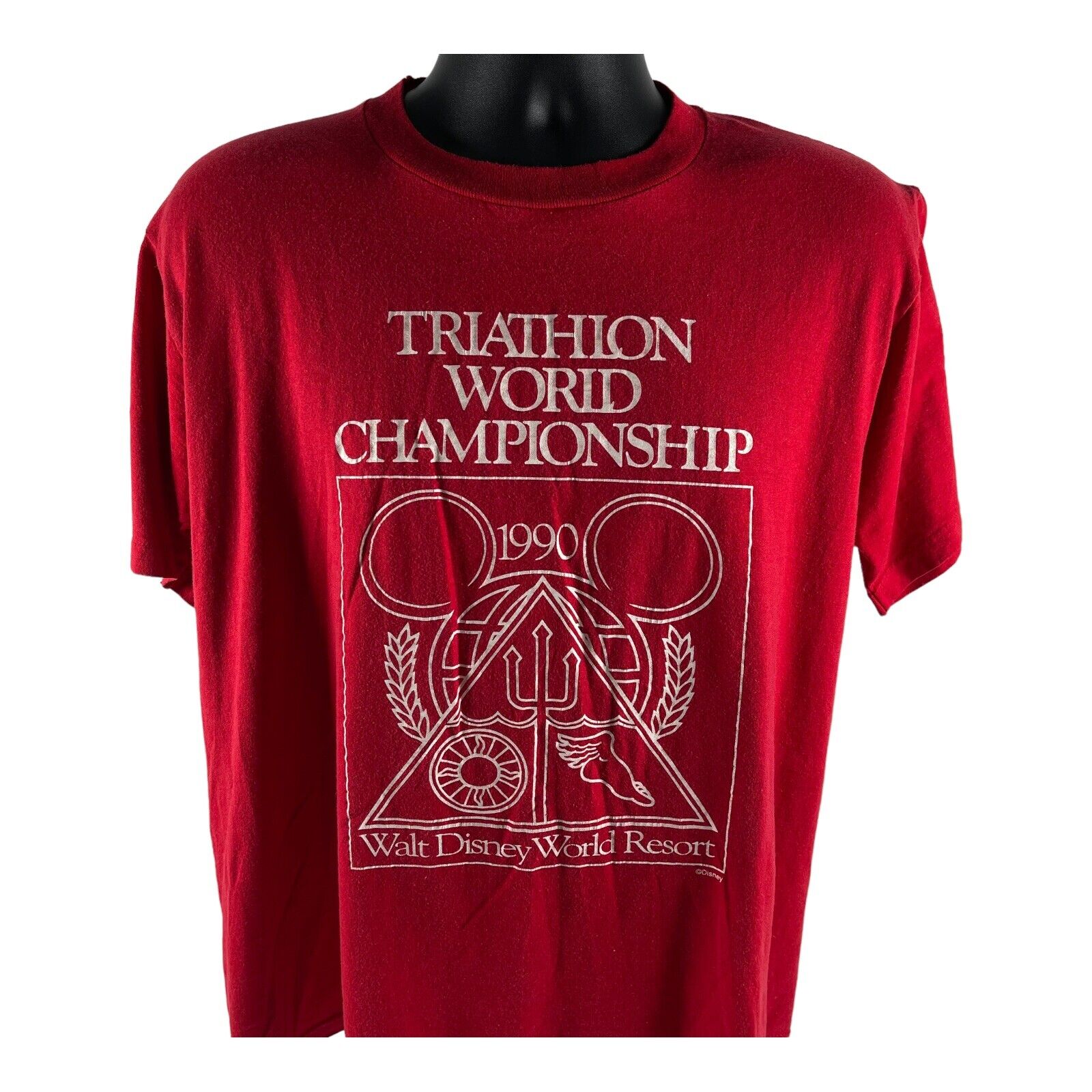 Vintage 1990 Disney Triathlon World Champion Single Stitch Red T-Shirt XL