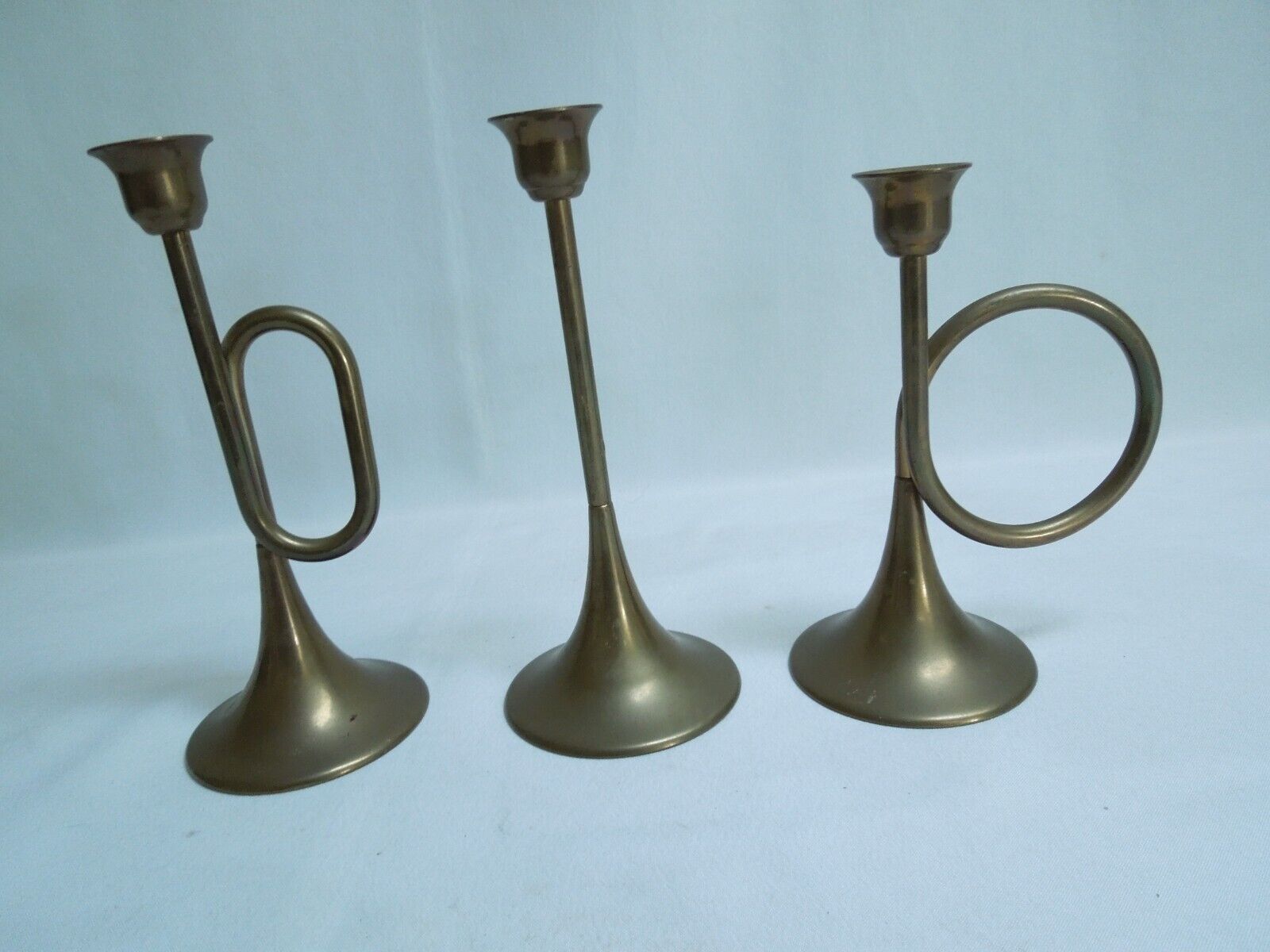 Vintage Silvestri Solid Brass Candle Holder set of 3 Horns Made in Hong Kong