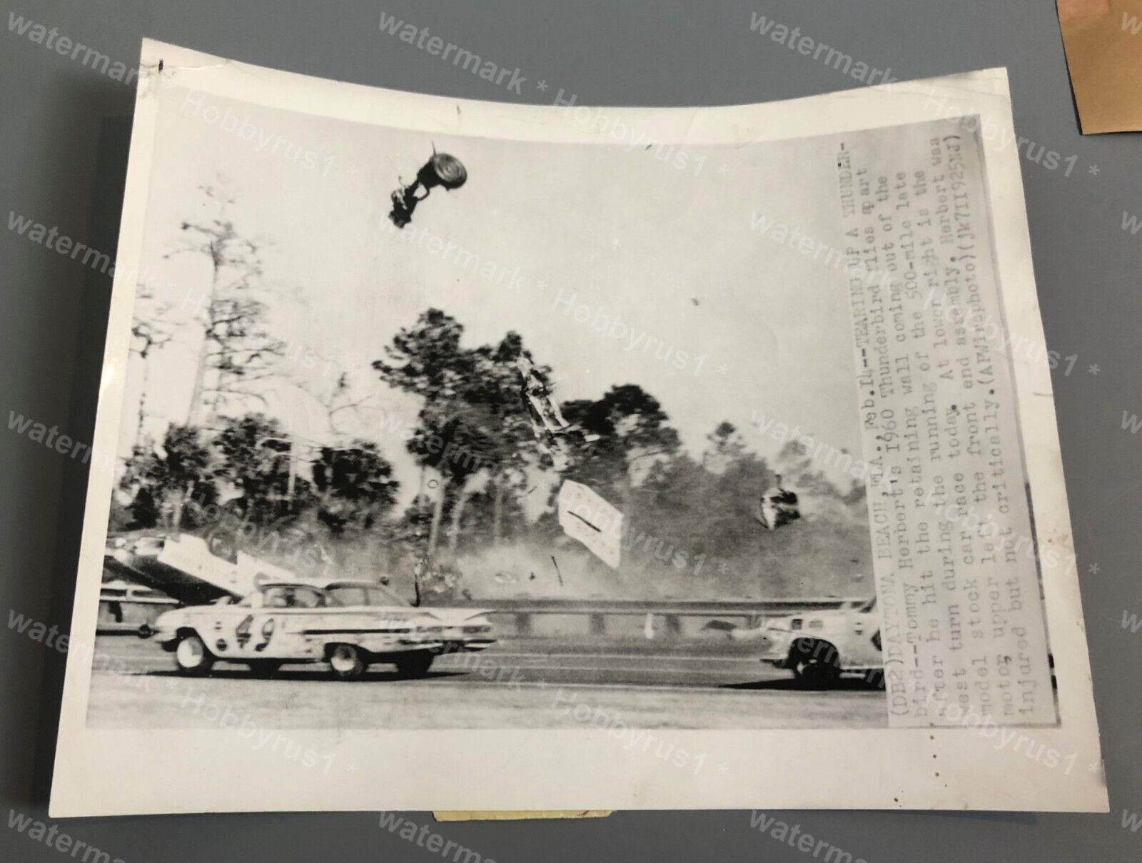 Ford Thunderbird Stock Race Car Accident Crash 1960 Original Press Photo